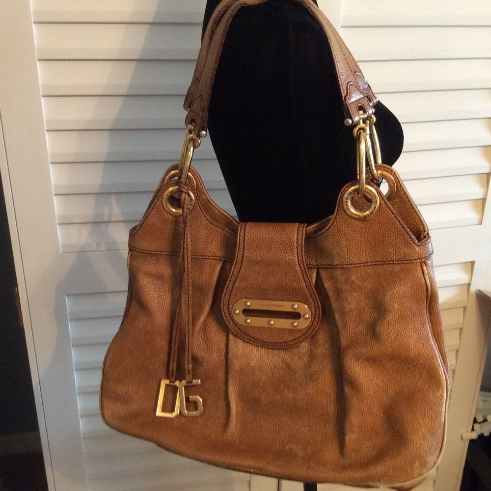Auth. Dolce & Gabbana Camel Leather Shoulder Bag